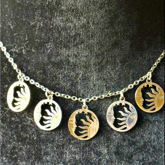 Embrace the Dance of Sun and Moon in Silver Celestial Harmony Necklace - Picture 6 of 11